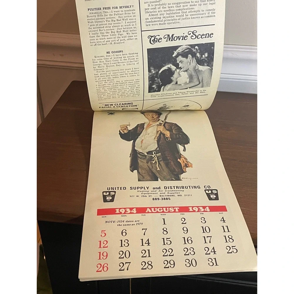Vintage 1979 Liberty Magazine 1934 Calendar United Supply Baltimore MD